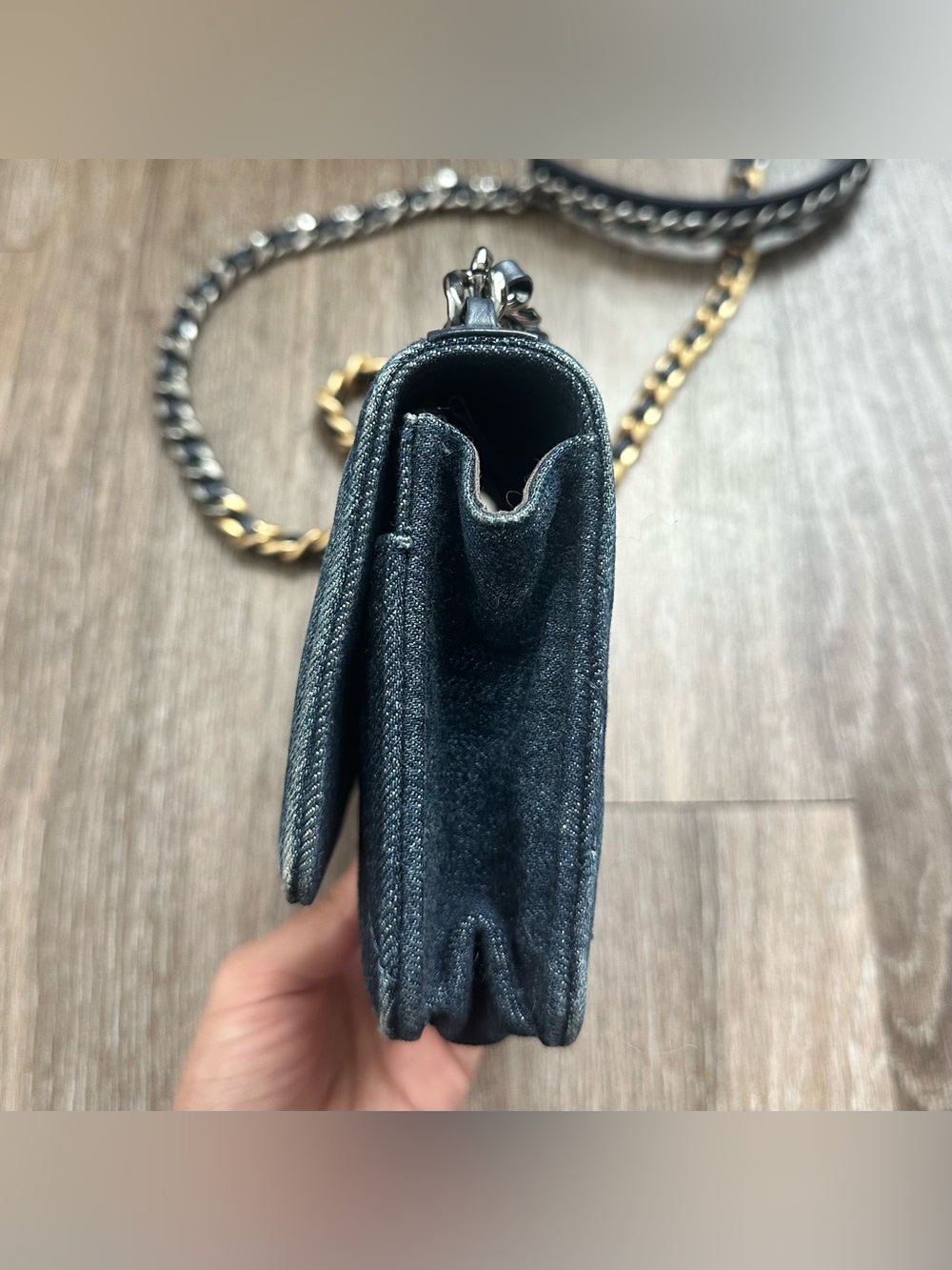 Chanel Denim Quilted Chanel 19 Wallet On Chain WOC Blue Shoulder Bag Crossbody - Picture 7 of 11